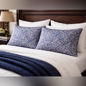 Ralph Lauren Set of Two (2) Standard Pillow Cases Shams Costa Azzurra Blue